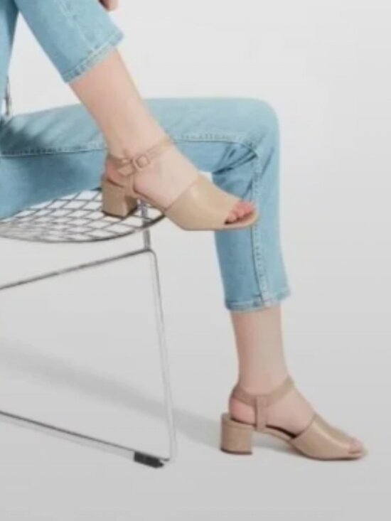 Everlane Shoes - Everlane The Block Heel Sandal in Lizard Cream Tan Beige Square Toe Sz 6.5